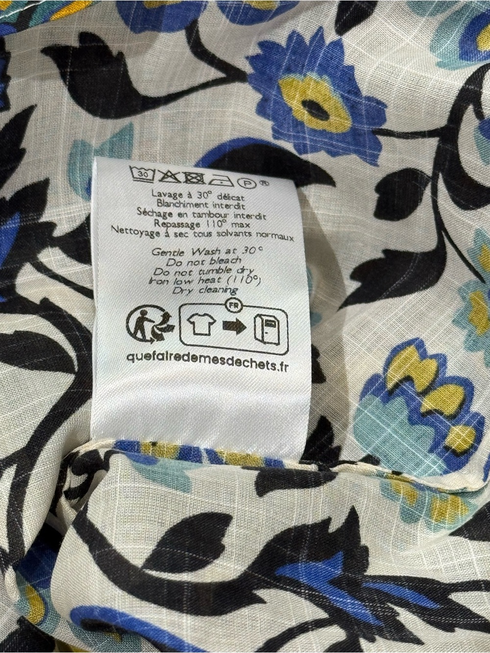 Sézane x Momoni Sz 44 / US 12 Blouse Blue Mustard Black Floral Button-Front Top - Picture 9 of 10